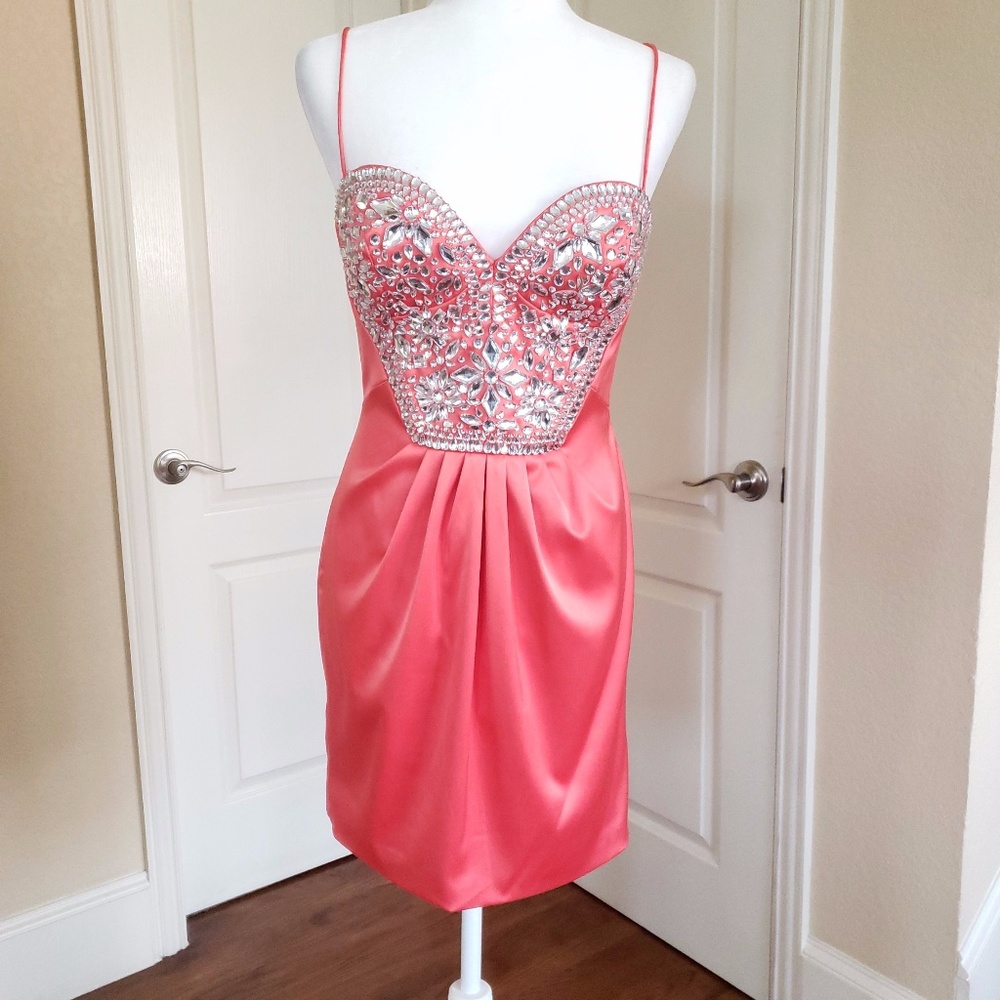 Mignon Jeweled Bodice Cocktail Party Holiday Coral Salmon Dress Size 6